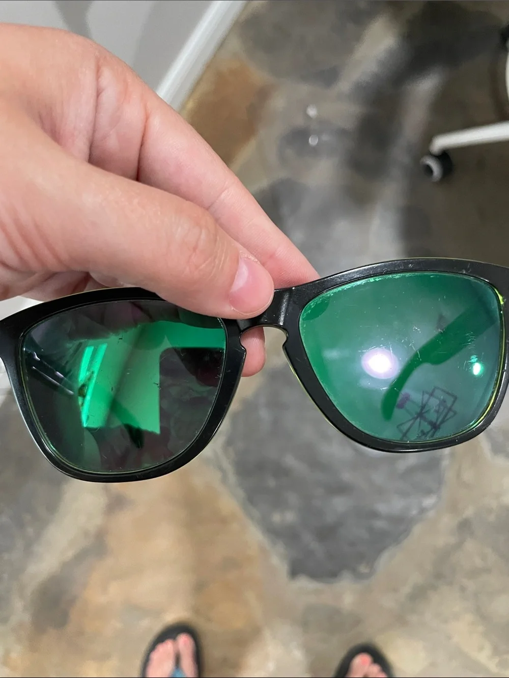 Oakley Frogskins Black Sunglasses with Neon Green Accents
